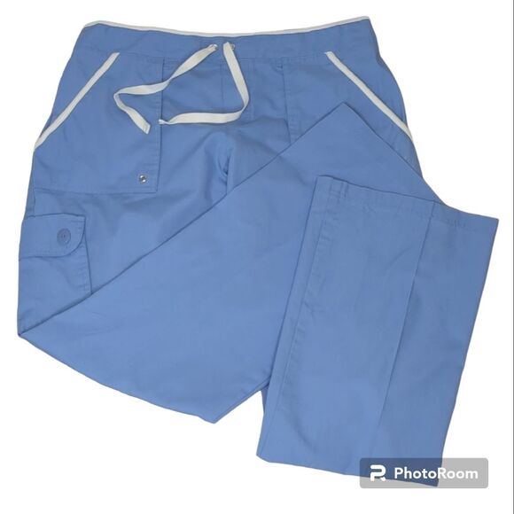 KATHERINE HEIGL Blue Cargo Scrub Pants, Drawstring Elastic Waist, 3 Pockets, MED - Picture 4 of 9